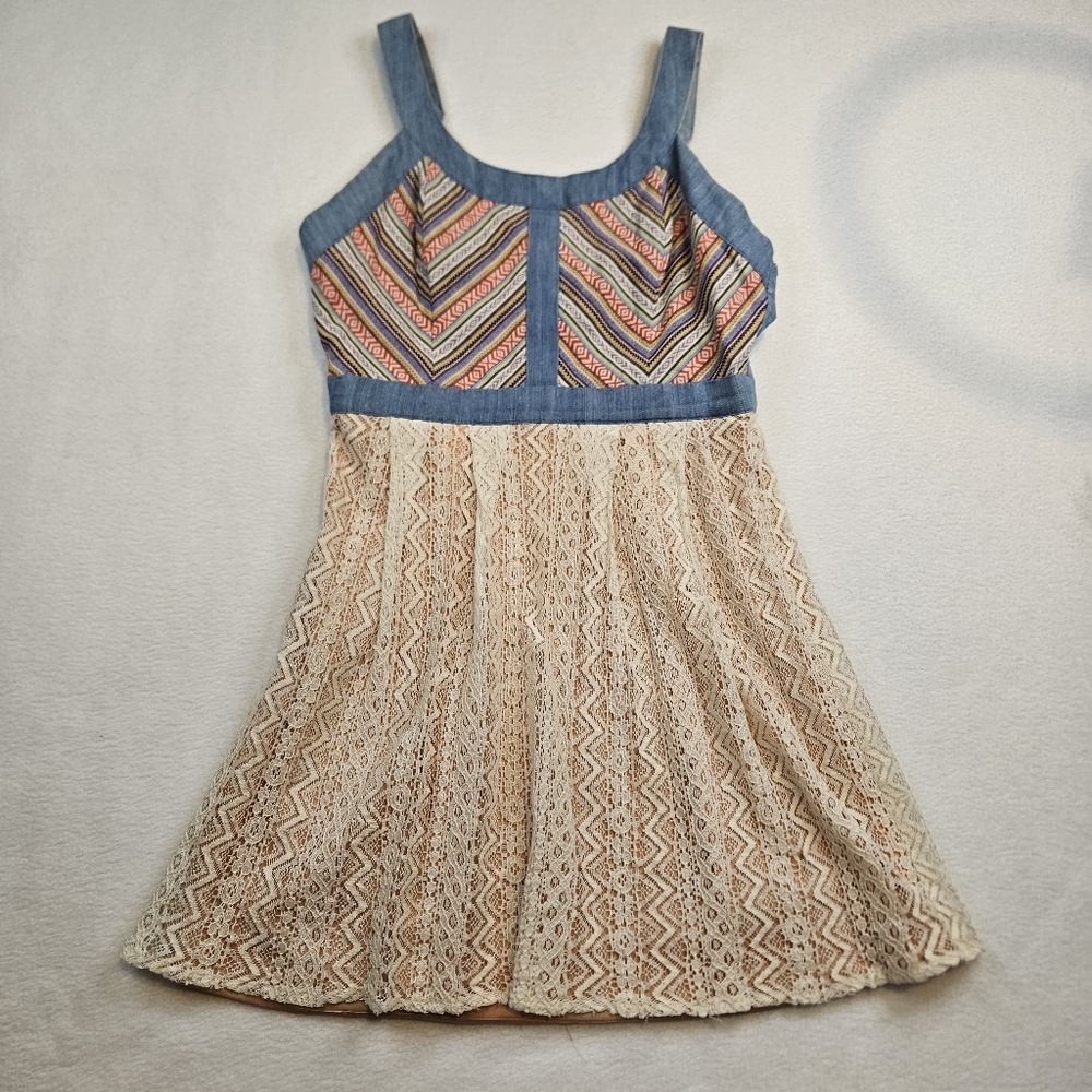 Flying Tomato Beige WITH DENIM BLUE MULTICOLOR Dress‎ SIZE M